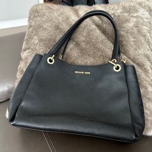 Michael Kors Black Pebbled Shoulder Tote with Gold Hardware